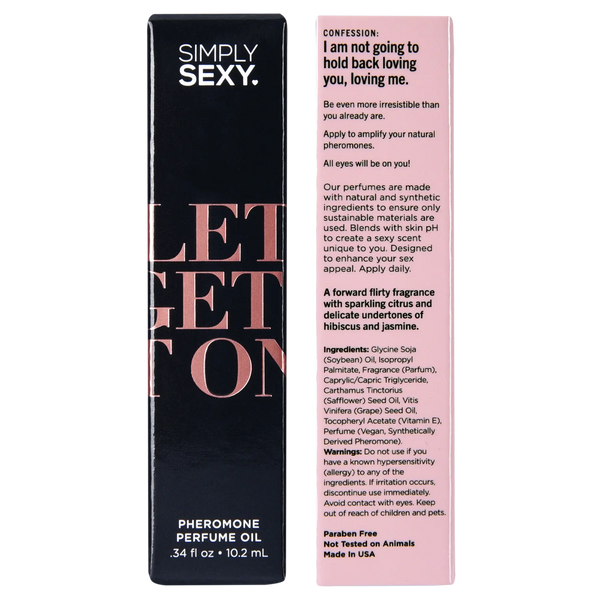Back panel of Let's Get It On box showing citrus and jasmine fragrance notes and full ingredient list