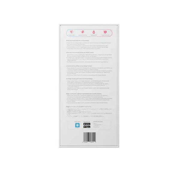 Back panel of Lovense Ridge packaging showing multilingual product details and app QR code