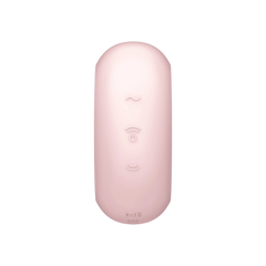 Back panel of pink Satisfyer vibrator showing three tactile control buttons and power icon