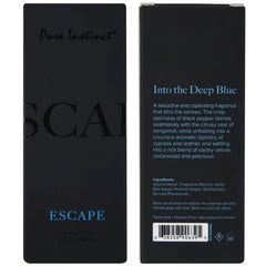 Back panel of Pure Instinct Escape box showing fragrance notes and vegan ingredients list