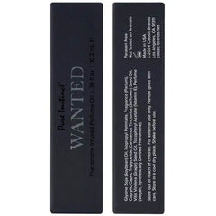 Back panel of Wanted box displaying full ingredient list, paraben-free note, and Made in USA label