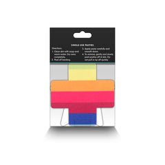 Back of Pretty Pasties packaging showing single-use directions and cross pastie design