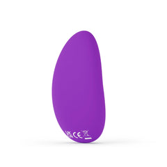 Back view of purple LELO NEA silicone clitoral massager showing regulatory markings