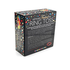 Back of Ring Toss box showing game rules, dare list, and re-writable dry erase board feature