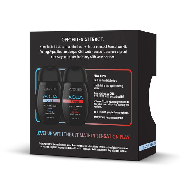 Back of Sensation Kit box with pro tips and pairing suggestions for temperature-play lubricant duo