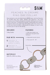 Back of Sex & Mischief collar box listing features, materials, and actual-size product detail