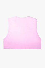 Back view of taffy pink unisex crop top showing clean seam-free finish