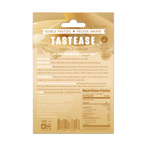 Back of Tastease Vanilla Cream pasties package showing directions and nutrition facts