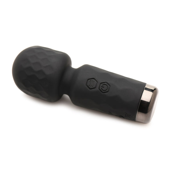 Bang mini wand angled view showing flexible neck bend, dual buttons, and metallic base