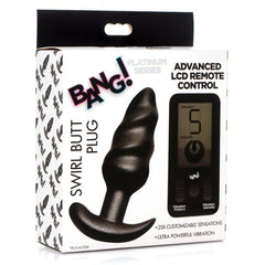 Bang! Platinum Series Swirl Butt Plug retail box showing advanced LCD remote control