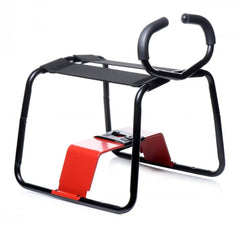 Bangin Bench EZ-Ride Stool standalone view showing elastic seat strap, handles, and red base