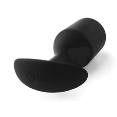 Base angle of b-Vibe Snug Plug 6 showing curved anchor and branded logo detail