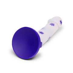 Base-angle view of purple flared suction cup on the Together Starfloat Bliss Dildo