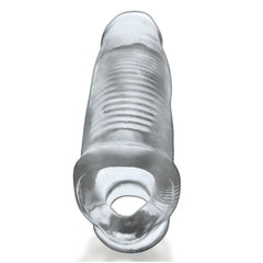 Base view of HULK clear cock sheath showing open ball-loop and interior ribbed tunnel detail