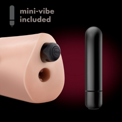 Base of Veronika stroker with bullet vibe port plus included black single-speed mini bullet vibrator