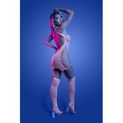 METAMORPHIC Glow-in-the-dark bodystocking dress; glows pink (White)