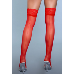 Be Wicked Keep A Secret Thigh Highs in red with lace top and back seam detail