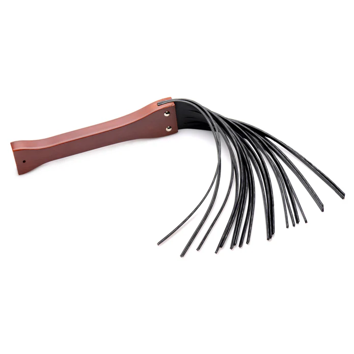 XR Master Lasher Wooden Handle Leather Flogger – brown wooden handle with black leather falls