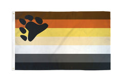 Bear Flag 3x5 polyester pride flag with brown, orange, tan, white, and grey stripes and paw print