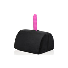 Bedroom Bliss Love Toy Cushion side view showing black velvet cover with pink dildo attachment