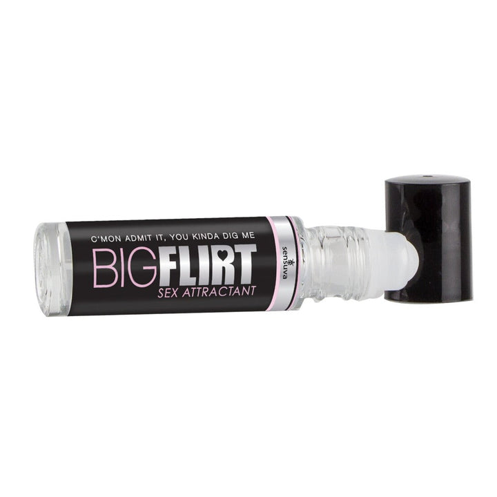 Big Flirt Pheromone Roll-On by Sensuva with clear roller ball tip and black cap