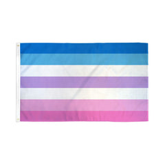 Bigender Flag 3x5 polyester with blue, white, purple, and pink horizontal stripes
