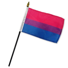 Bisexual Pride Stick Flag 4x6 in with pink, purple, and blue stripes on black pole