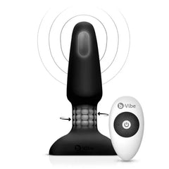 Black b-Vibe Rimming Plug 2 showing rotating bead ring and wireless remote control