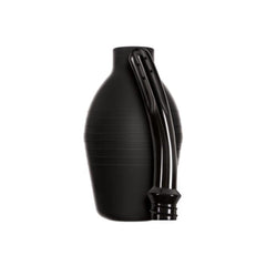 Black bulb-style body cleanser with ribbed nozzle, unboxed rear angle view