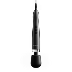 Black Doxy wand massager shown full-length, cord attached, matte die-cast body