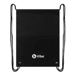 Black drawstring storage bag with b-Vibe logo for discreet toy organization