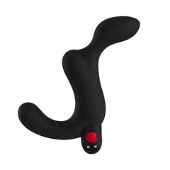 Black Fun Factory Duke prostate massager close-up highlighting dual-arm ergonomic shape