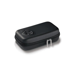 Black hard-shell zip-up carry case with embossed Mystim logo, sized to store full kit contents
