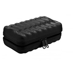 Black hard-shell zippered storage case included with the Rimmers Model M rimming plug