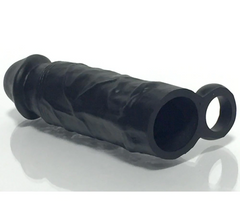 Black silicone extender sleeve angled to show hollow open-ended interior and base ring