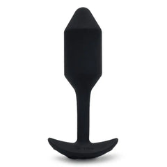 Black silicone snug plug front view showing tapered body, slim neck, and curved base