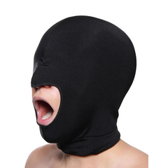 Black stretch spandex Blow Hole Hood shown from side angle with mouth opening visible
