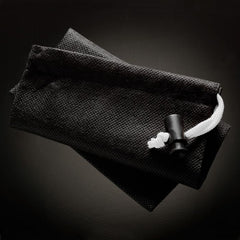 Black textured drawstring pouch included with Male Edge Basic kit for discreet storage