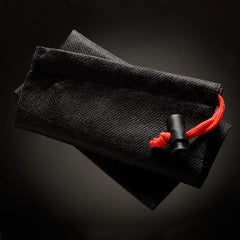 Black textured fabric storage pouch with red drawstring cord included in the Pro kit