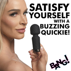 Blonde woman holding the Bang mini silicone wand upright, product fits easily in one hand