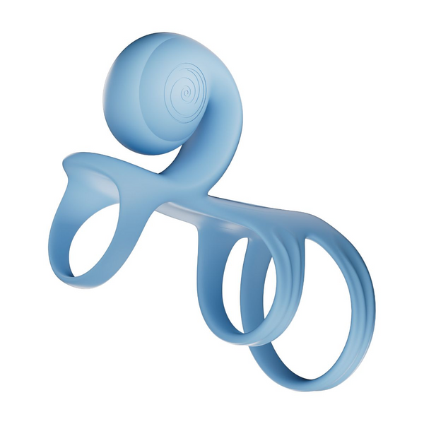 Blue haze silicone Jovi Arc couples ring laid flat, displaying full snail arc silhouette