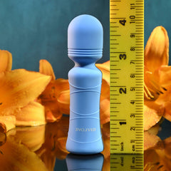 Blue mini wand shown beside a ruler indicating approximately 4 inches in height