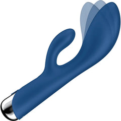 Blue rabbit vibrator with main shaft rotation sweep shown via translucent overlay effect
