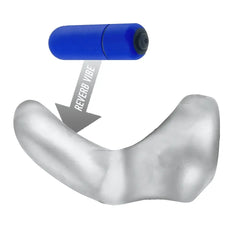 Blue Reverb Vibe bullet shown inserting into the taint end of the BUZZFUCK sling