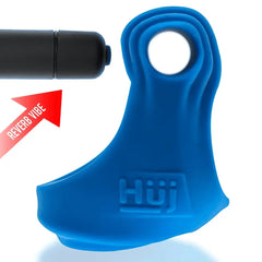 Blue REVSLING sling shown next to included black Reverb Vibe bullet vibrator, separated view