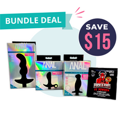 Blush Anal Adventures Prostate Value Bundle with three boxed massagers and lubricant packet