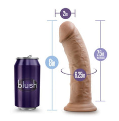 Blush Au Naturel dildo size chart: 8in total, 7.5in insertable, 6.25in girth, 2in width