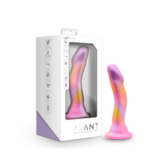 Blush Avant Sun's Out pink silicone dildo beside its white and lavender retail box