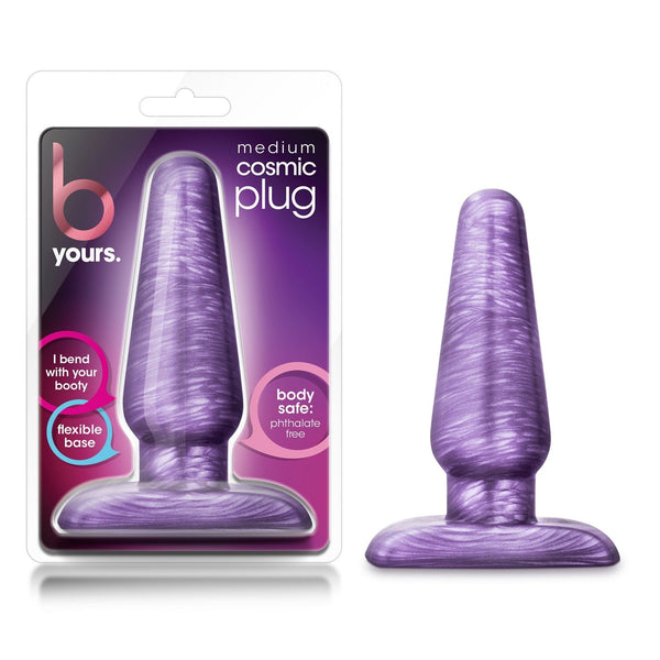 Blush B Yours Medium Cosmic Plug in purple, flexible base, phthalate-free anal plug in retail pack