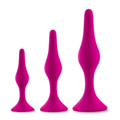 Blush Luxe Beginner Plug Kit in pink, three graduated silicone anal plugs with flared bases